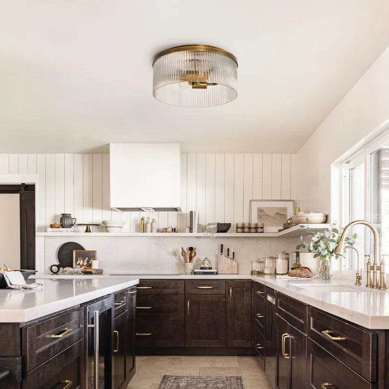 Cooper Ribbed Glass Flush Mount Ceiling Lamp -  Drum Crystal Light