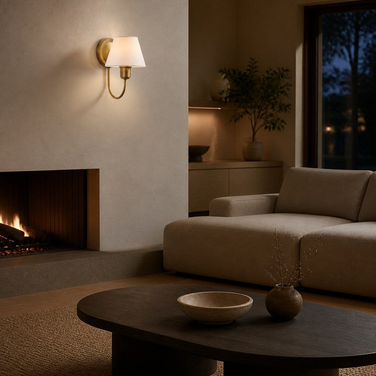 Tracian Wall Sconce - Curved Arm with Glass or Linen Shade for Bedroom