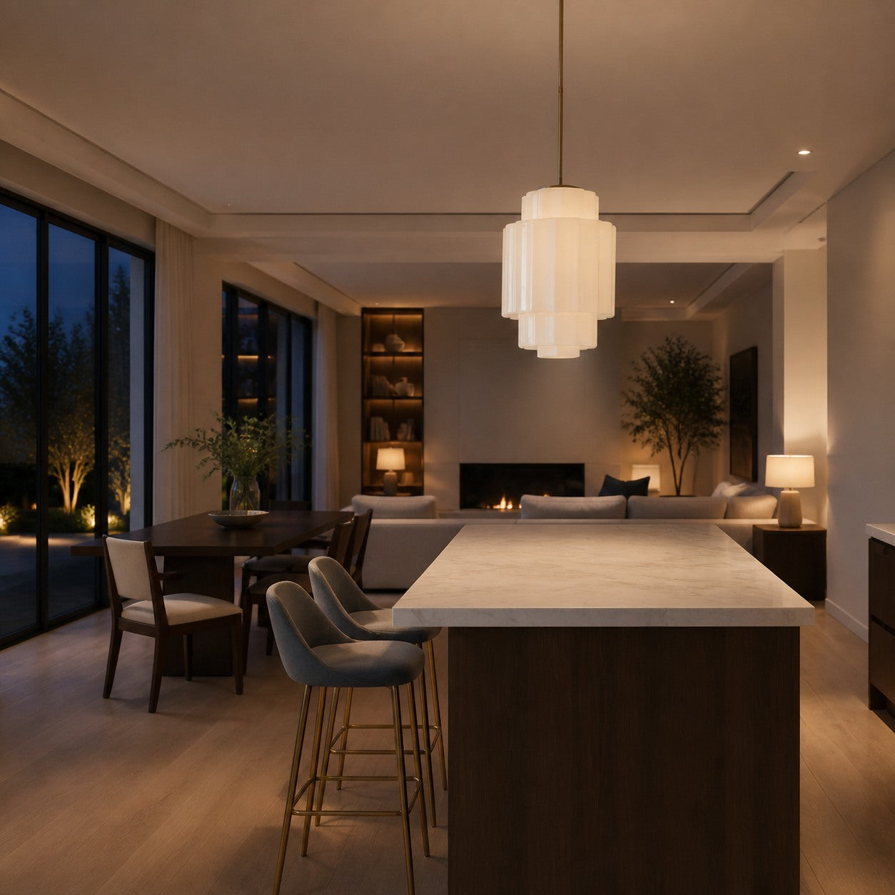 Vexrona Glass Pendant Lamp - Elegant Adjustable Metal Hanging Rod for Living Room and Bar