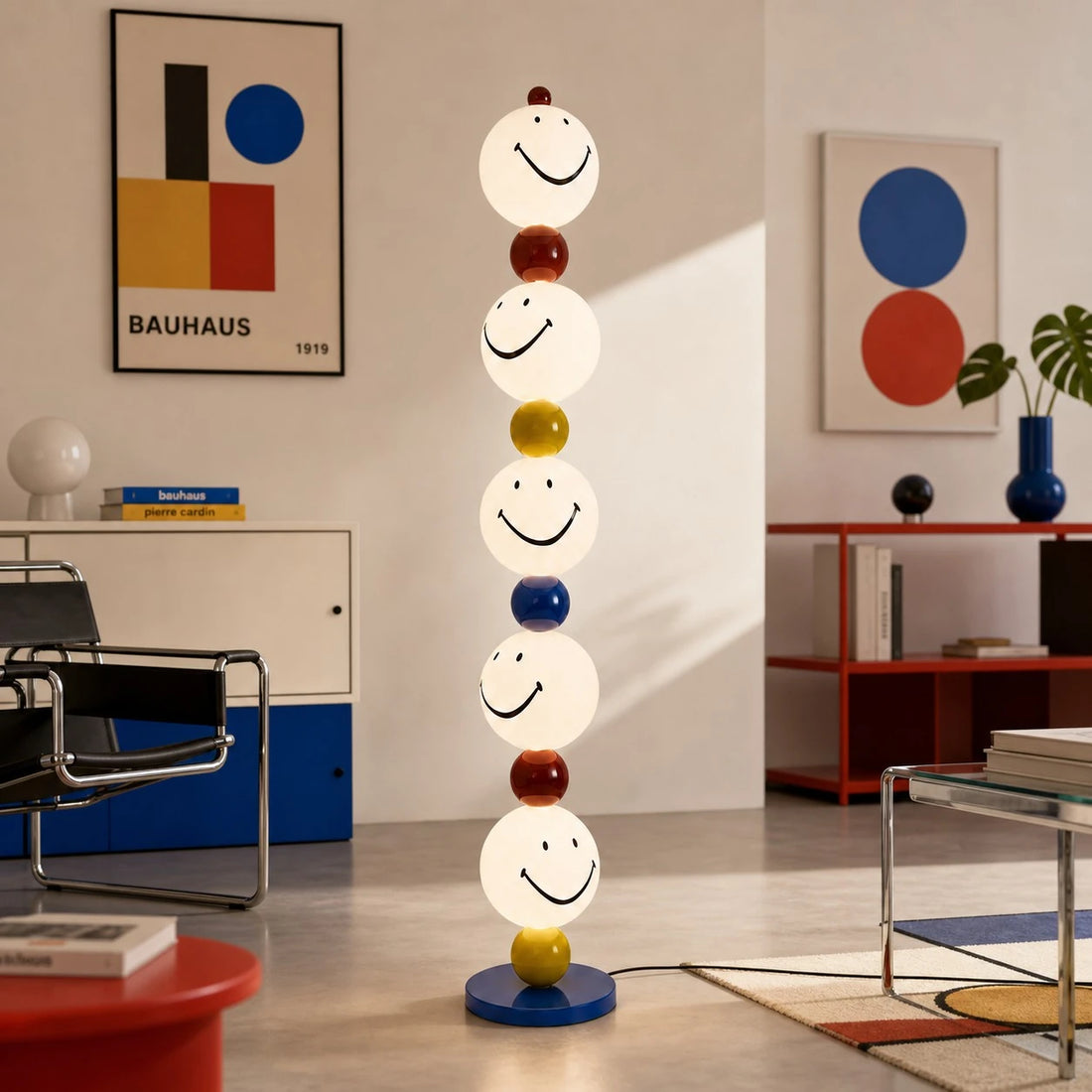 Smiley stack floor lamp in a bright living room