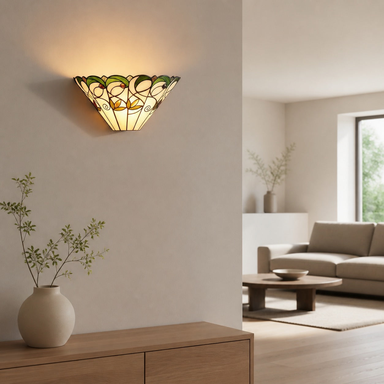 TF Jamelia Art Nouveau Wall Light with Bevelled Glass Shade – Metal Glass Fixture for Hallway or Bedroom