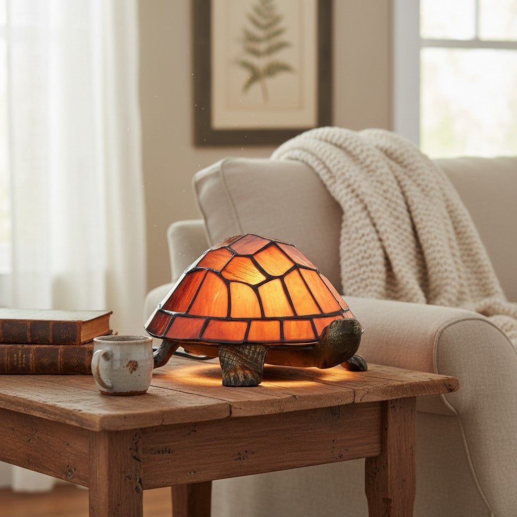 TiffStar Tortoise Pattern Stained Glass Table Lamp - Tiffany Style Decorative Light for Indoor Accent Lighting