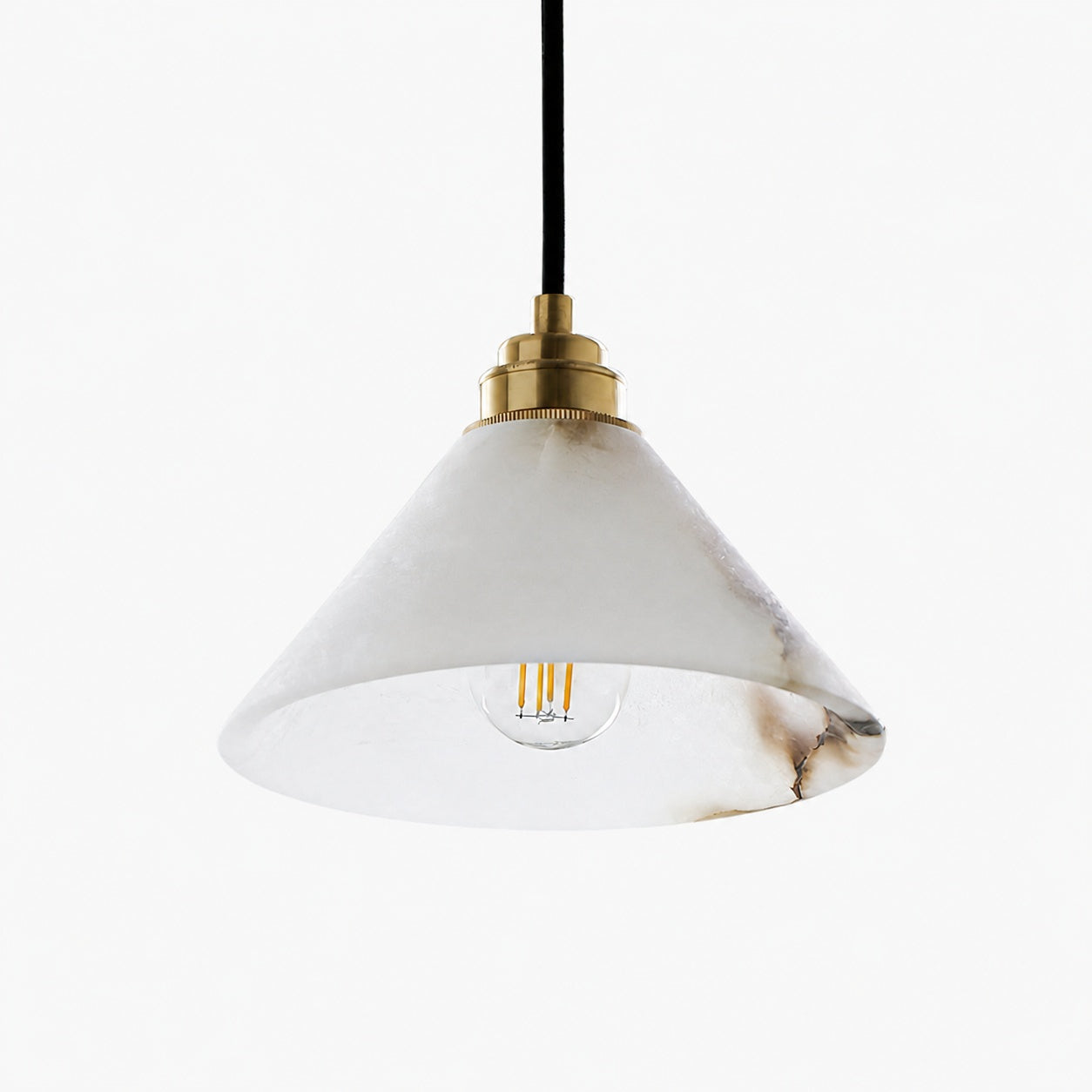 Conical Brass Alabaster Pendant Lamp