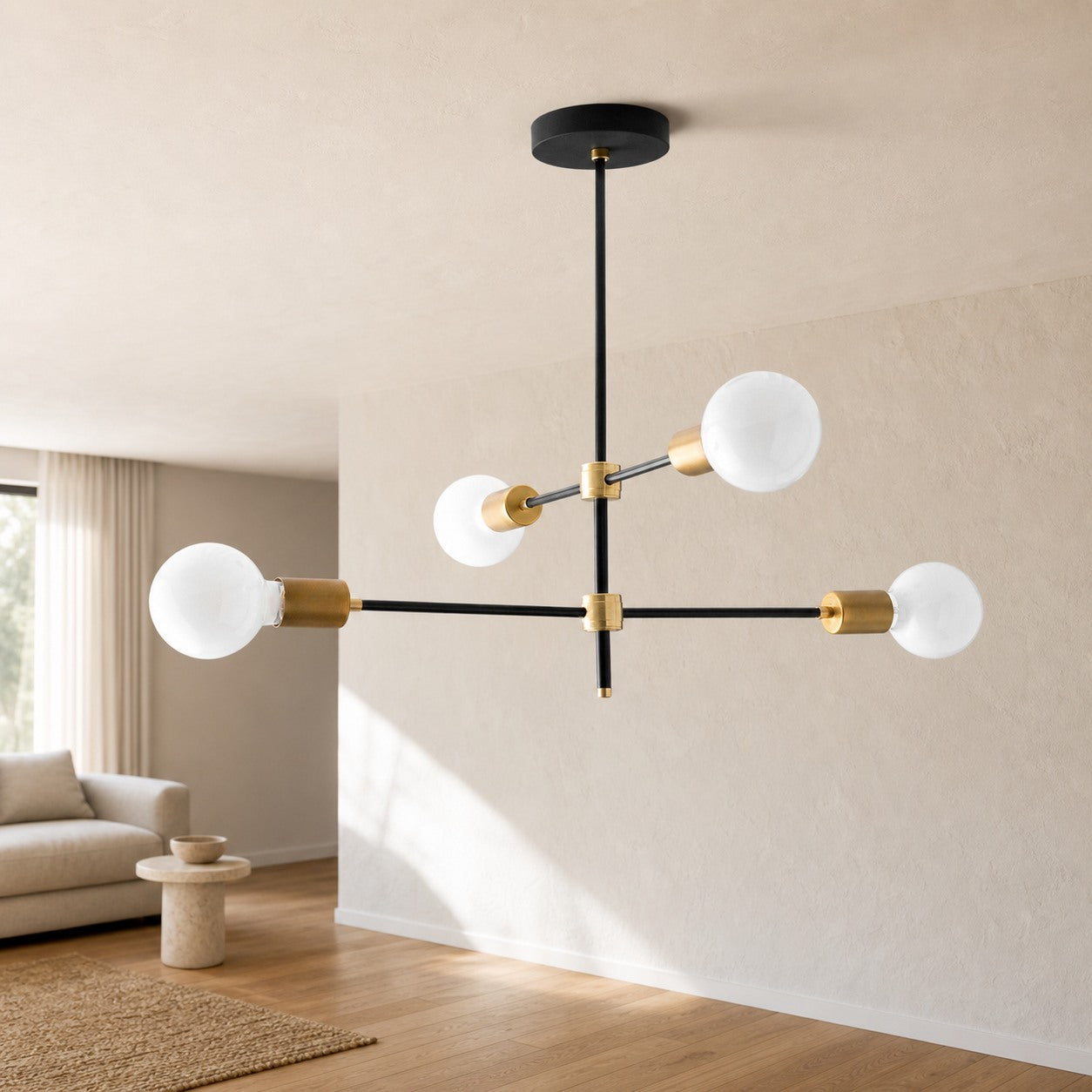 Mobilux Line Black and Brass Chandelier - Contemporary Globe Ceiling Hanging Light