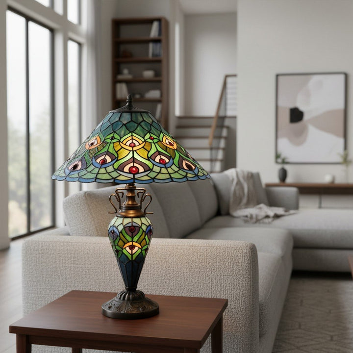 TF Oldbury Desk Lamp - Handcrafted Stained Glass Lamp for Bedroom Reading