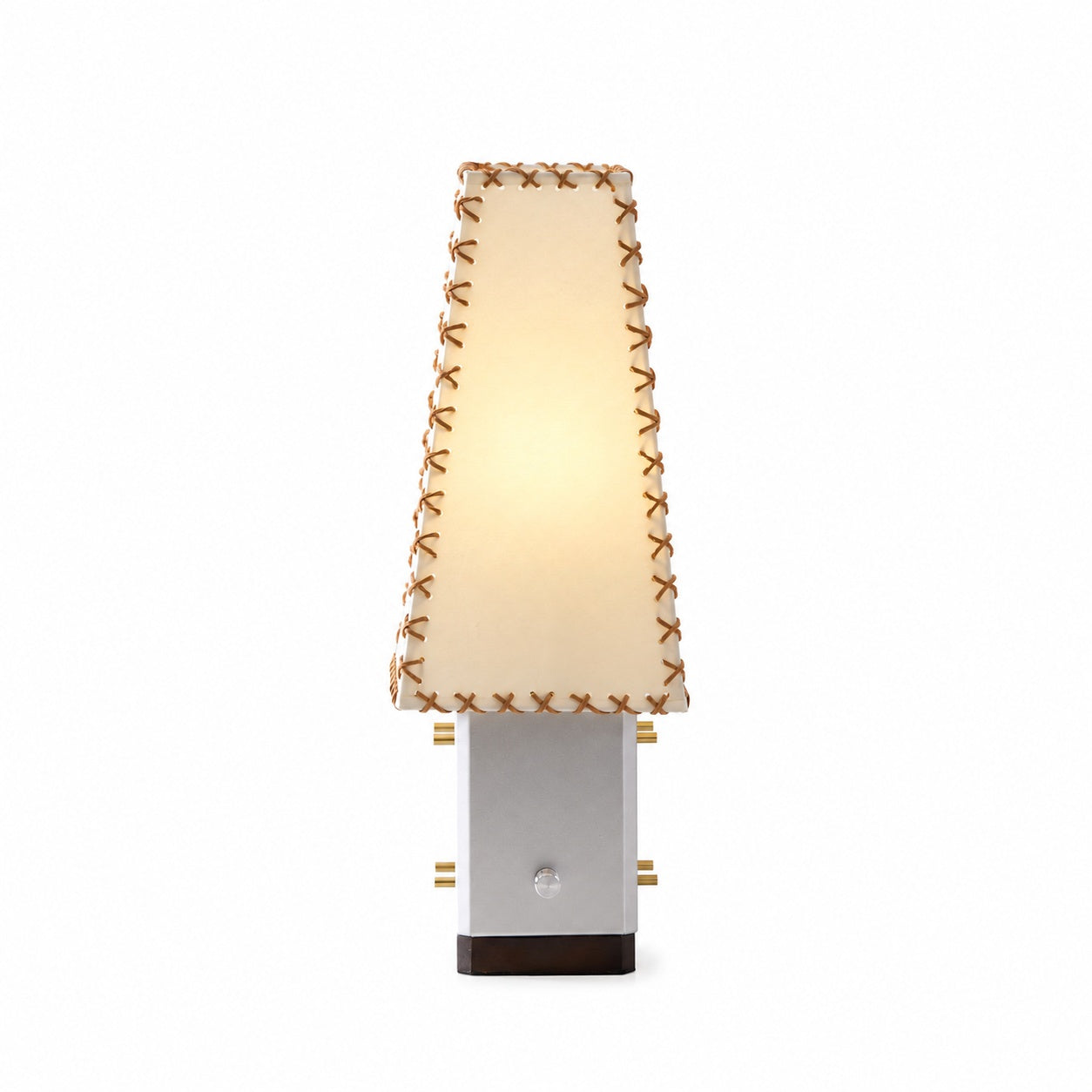 Modern Geometric Metal Table Lamp – Parchment Shade for Bedroom Nightstand Lighting