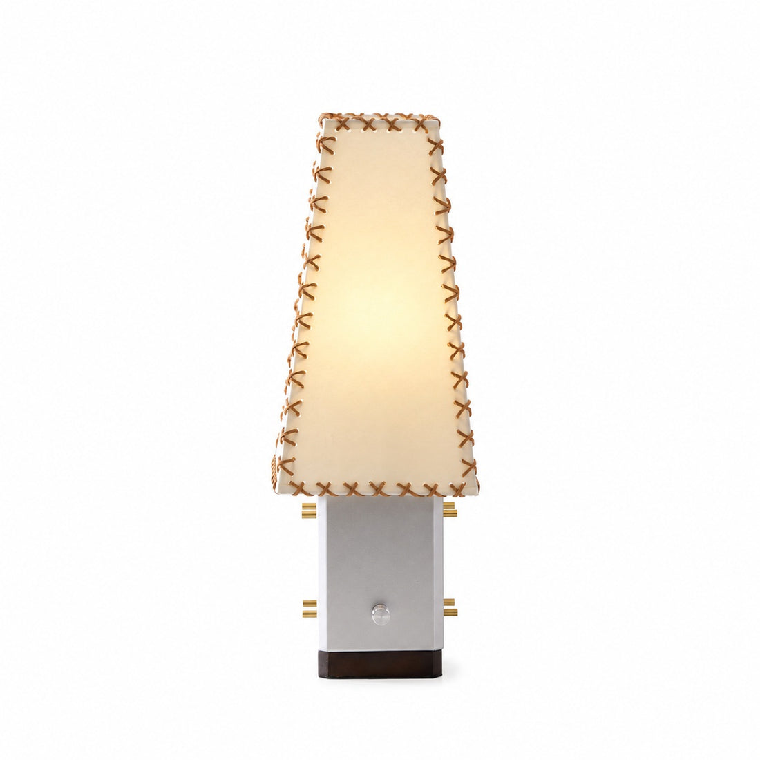 Modern Geometric Metal Table Lamp – Parchment Shade for Bedroom Nightstand Lighting