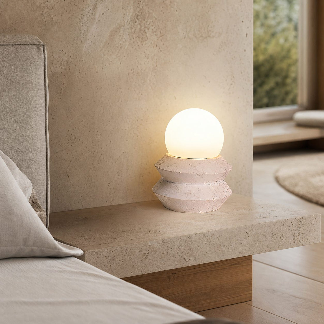 Fin Travertine Table Lamp (Built-in Battery)