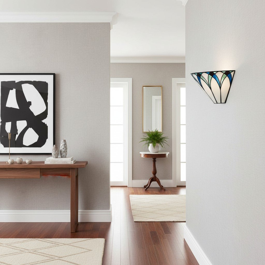 TF Allanton Stained Wall Lamp – Vintage Art Deco Style Metal for Living Rooms and Hallways