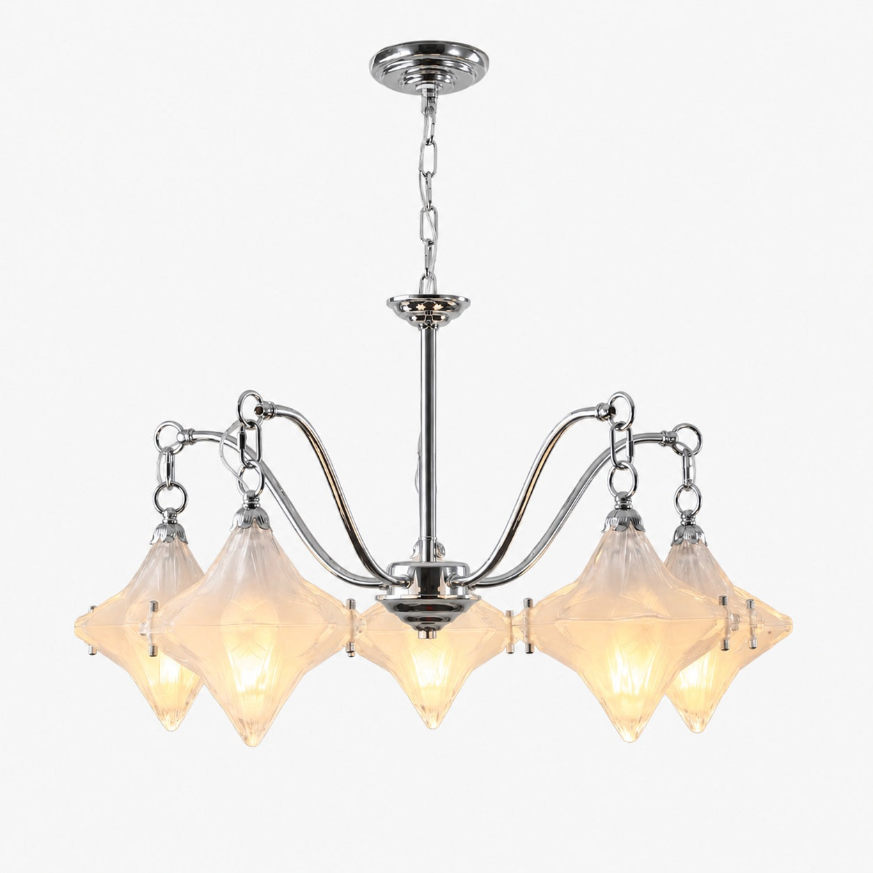 Art Deco Astris Star Chandelier – Frosted Glass Deco Fixture for Dining Room