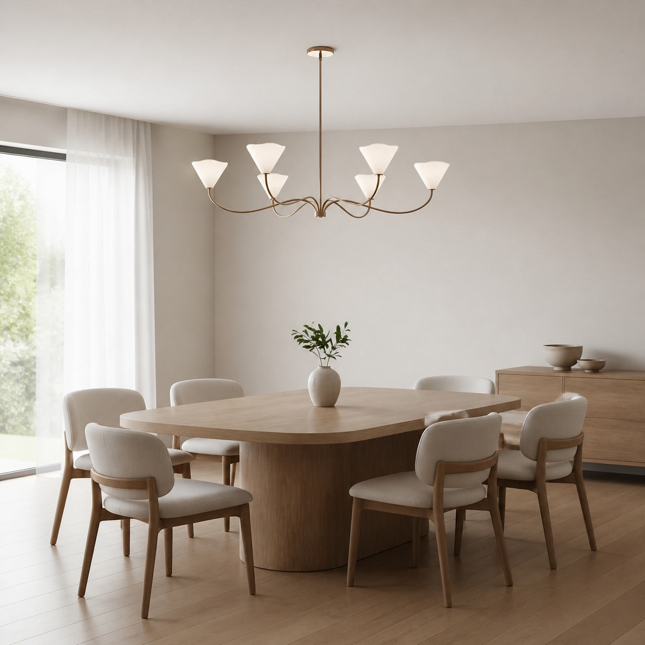 Kysara Linear Chandelier - Curved Lamp Arms and Fabric Shades are Suitable for Living Rooms or Dining Rooms