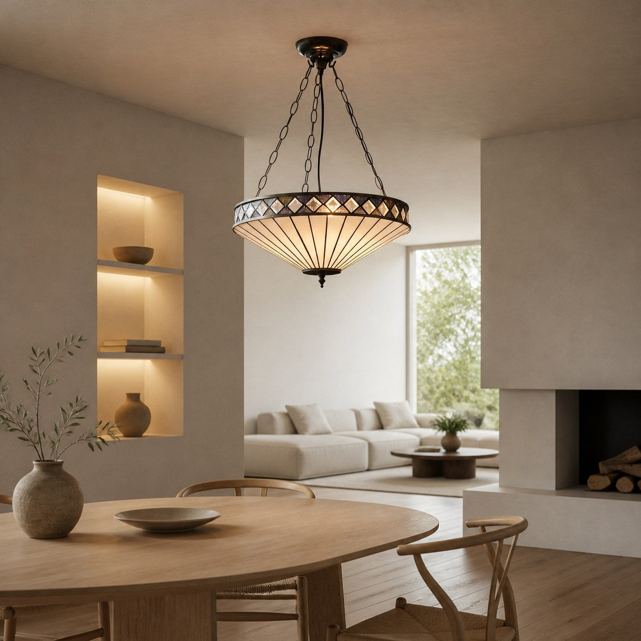 TF Fargo Adjustable Pendant with Stained-Glass Inspired Inverted Shade for Island and Dining