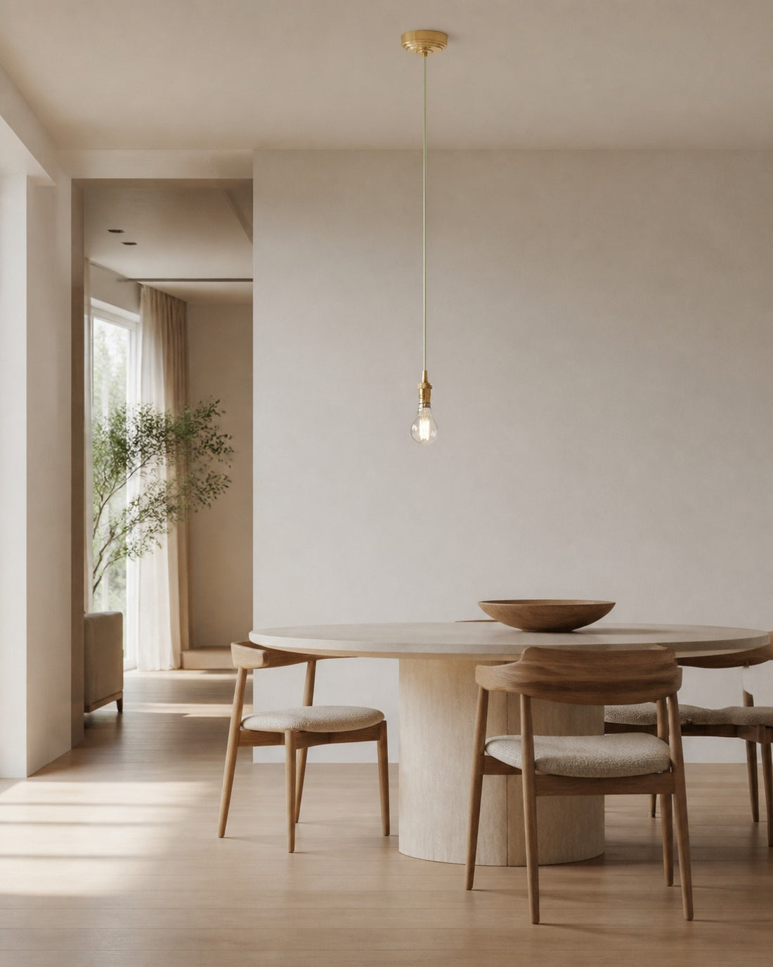 Plaitar Modern Brass Pendant Light - Minimalist Ceiling Fixture with Braided Cord for Hallways