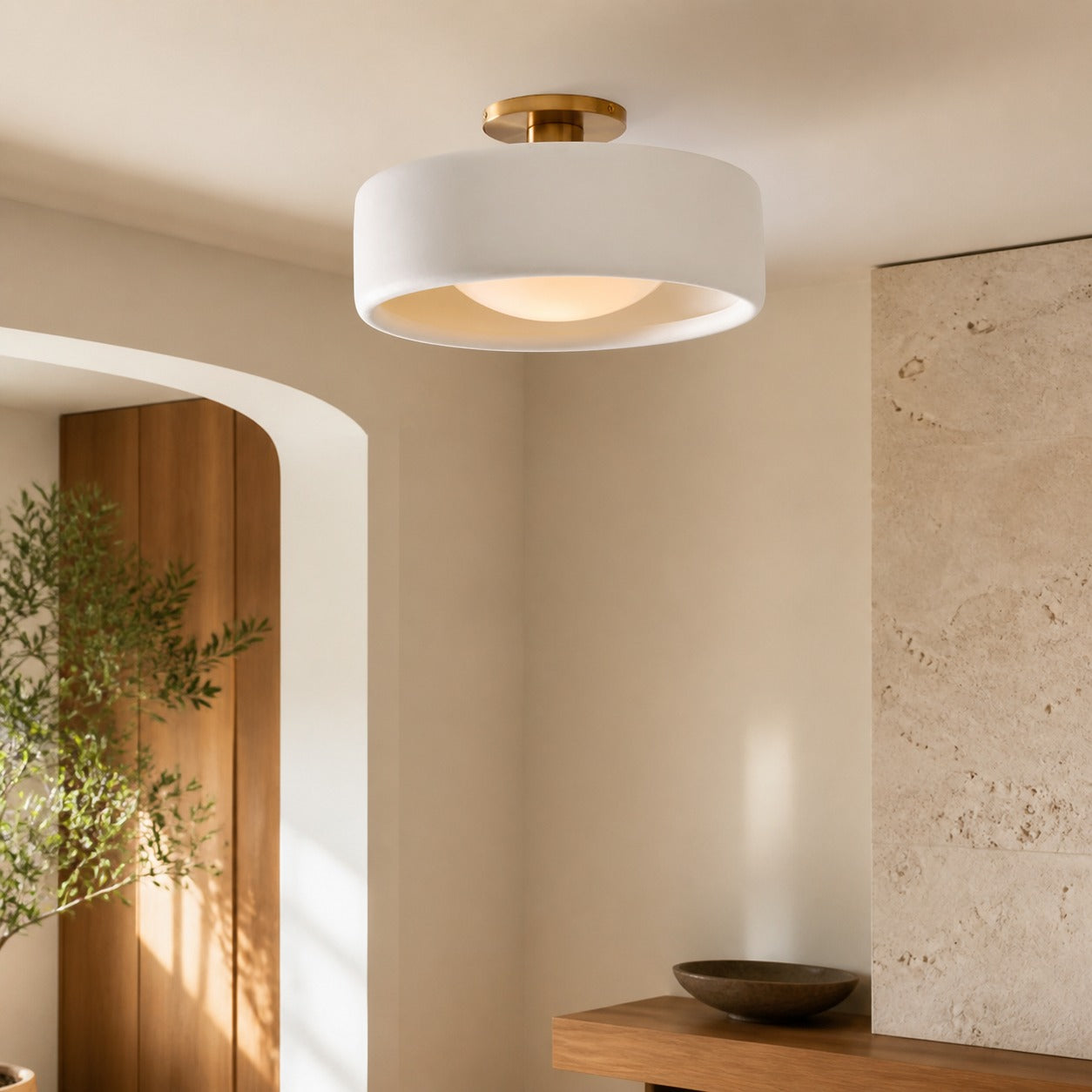 Cerova Modern Porcelain Flush Mount Ceiling Light– Elegant Ivory Shade
