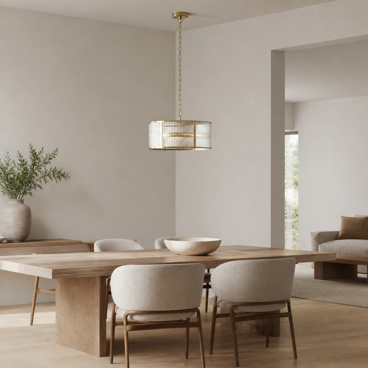 RibGlow Ribbed Glass Pendant Light - Antique Style Pendant Light for Dining Room