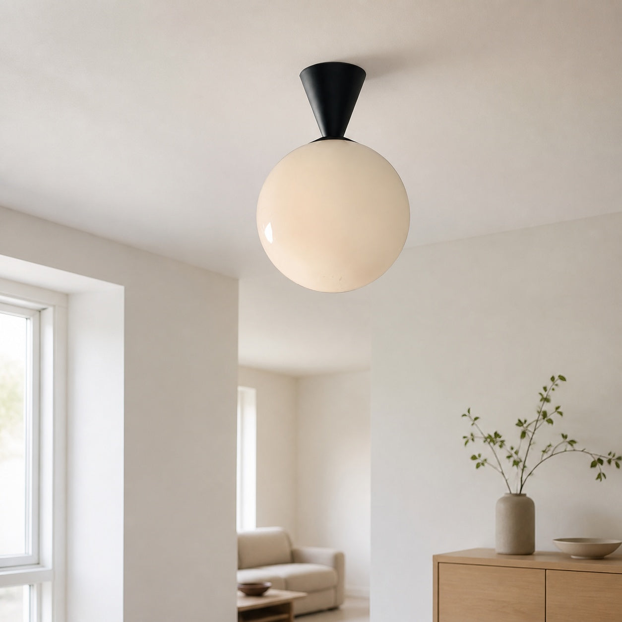 Ulvara Modern Flush Mount Ceiling Light - Floating Globe and Tapered Canopy Design