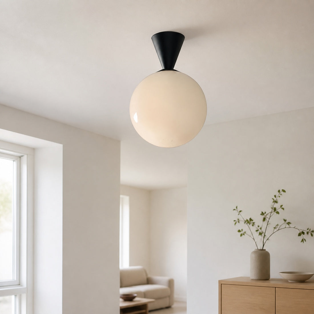 Ulvara Modern Flush Mount Ceiling Light - Floating Globe and Tapered Canopy Design