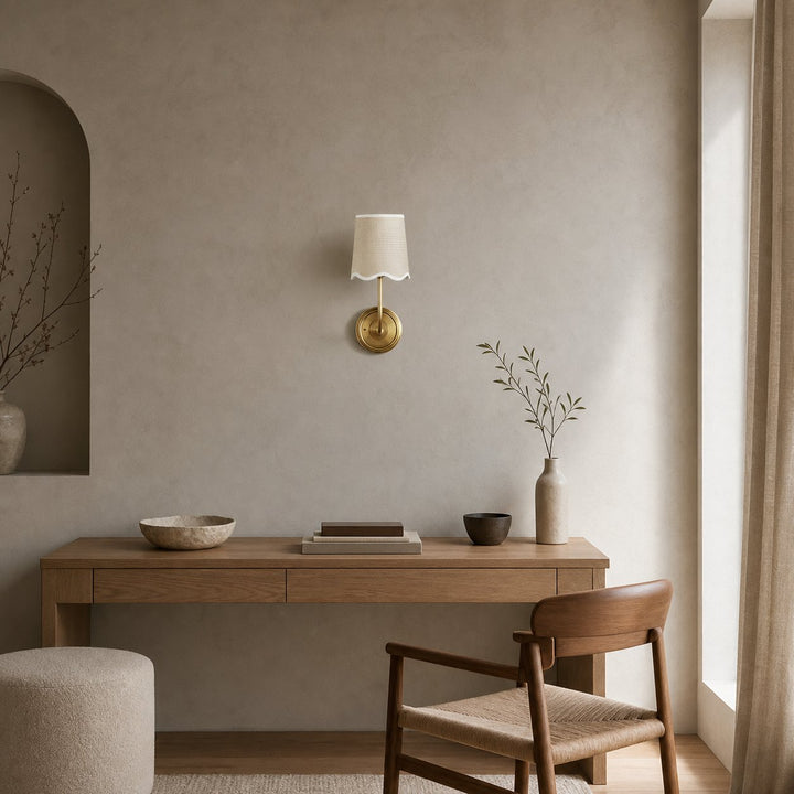 Glissum Contemporary Metal and Linen Wall Lamp with Soft Diffused Shade for Hallway or Entry