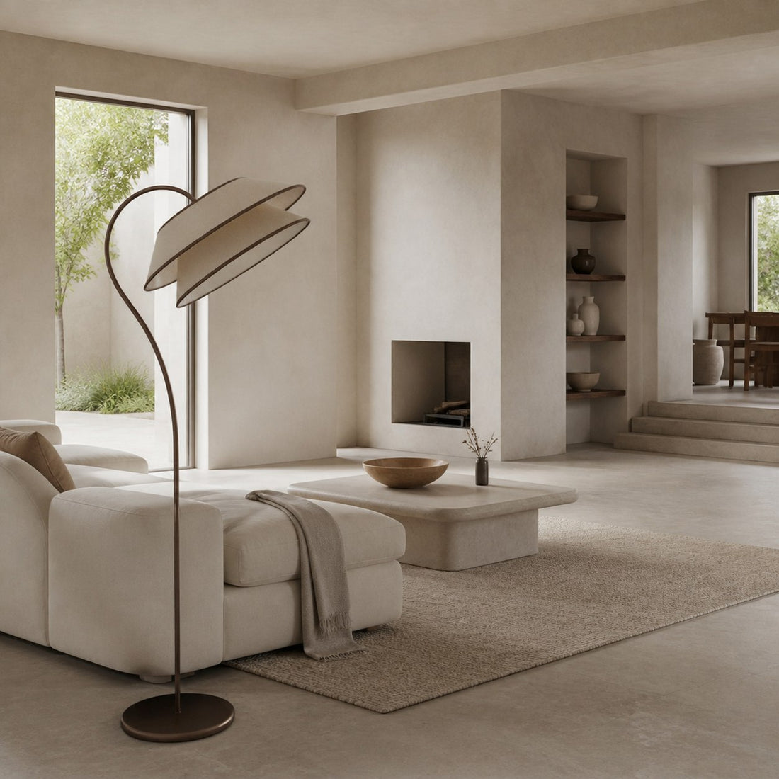 Tarivon Stacked Floor Lamp – Modern Antique Linen Shade for Bedroom & Living Room