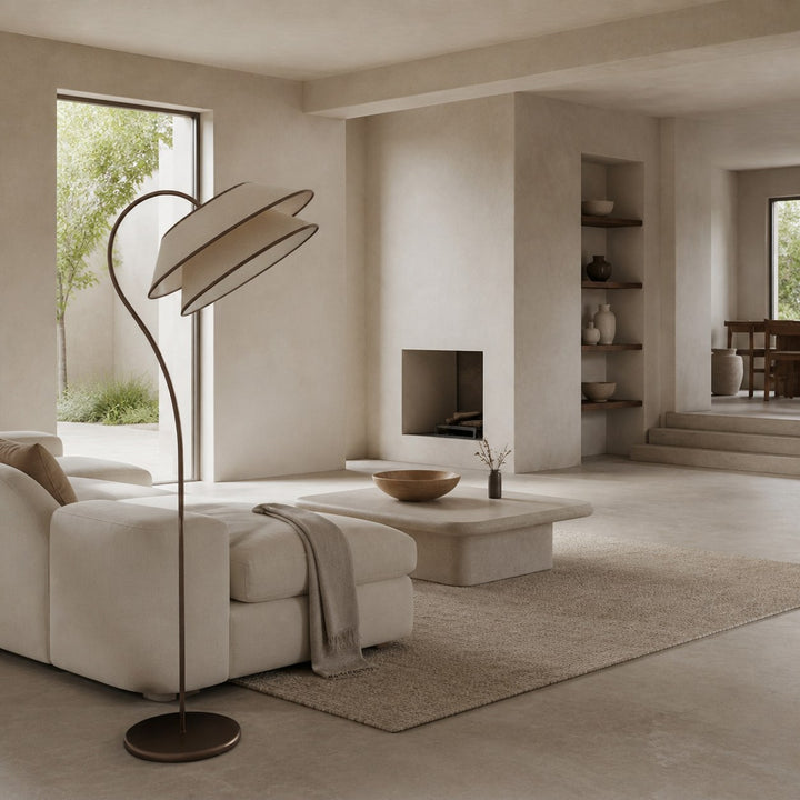 Tarivon Stacked Floor Lamp – Modern Antique Linen Shade for Bedroom & Living Room