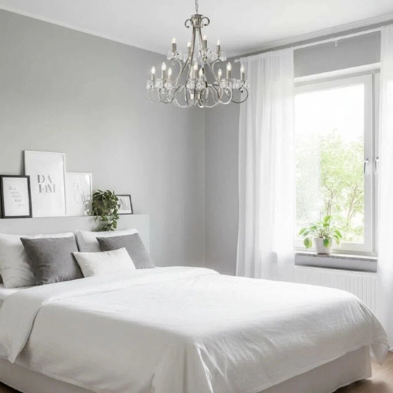 Talonis Crystal Chandelier - Traditional Candle-Style Brass and Nickel for Living Room and Dining Room