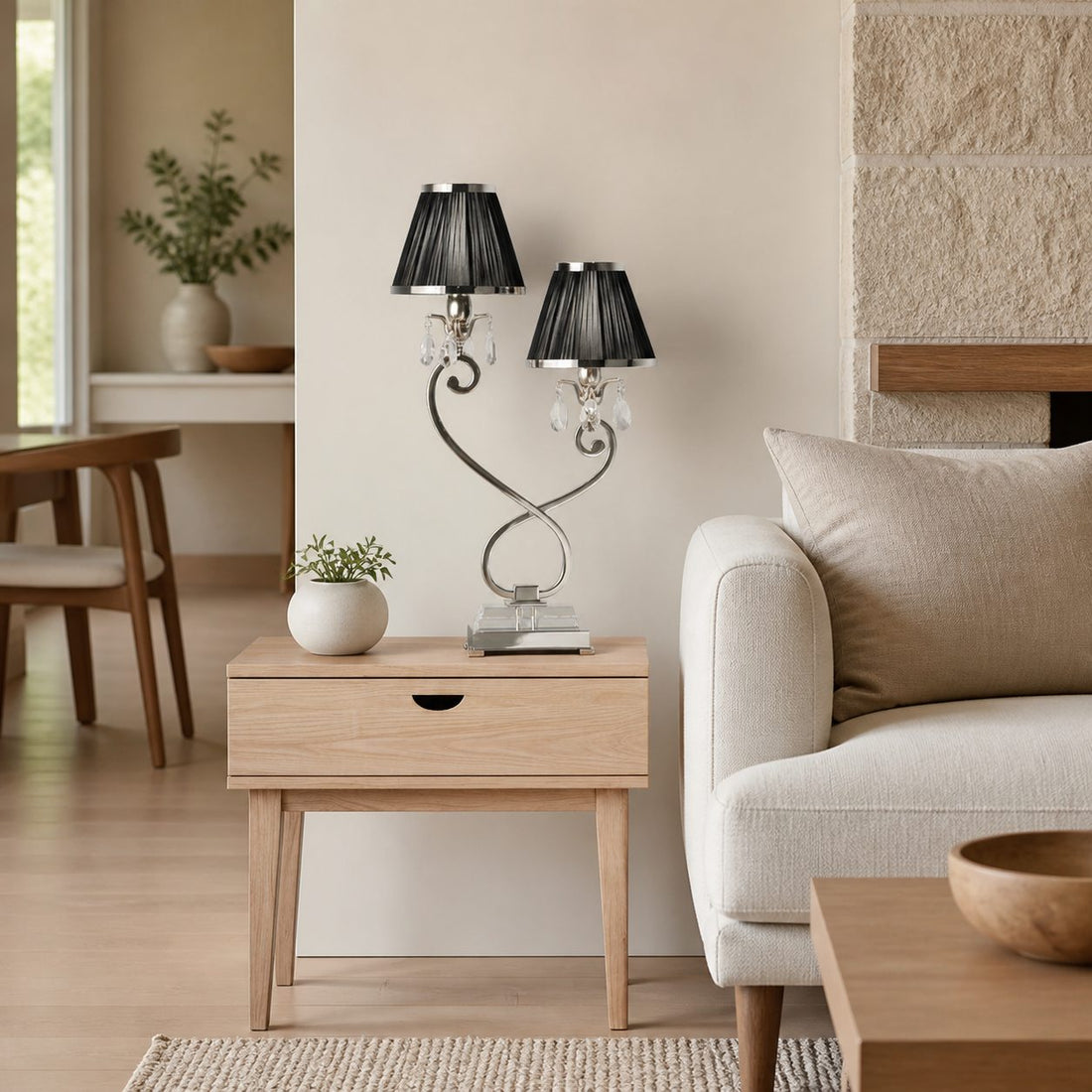 Talonis Double Table Lamp – Dual Shades and Metal Base for Bedroom and Living Room