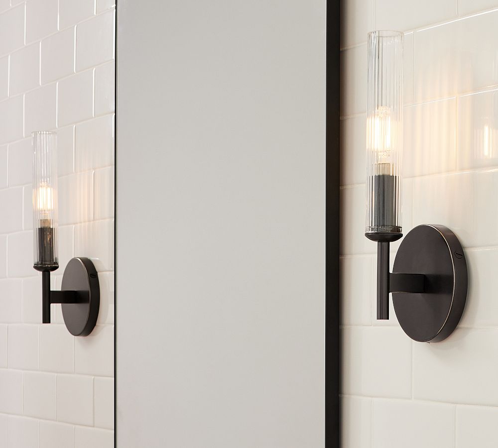 Bravira Ribbed Glass Wall Lamp - Tube Metal Light in Classic Finishes