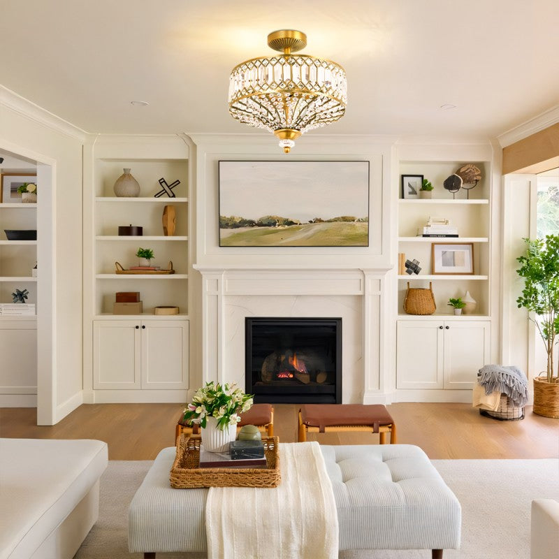 Crystal Drum Ceiling Light –  Glass Semi Flush Mount Lamp for Hallway