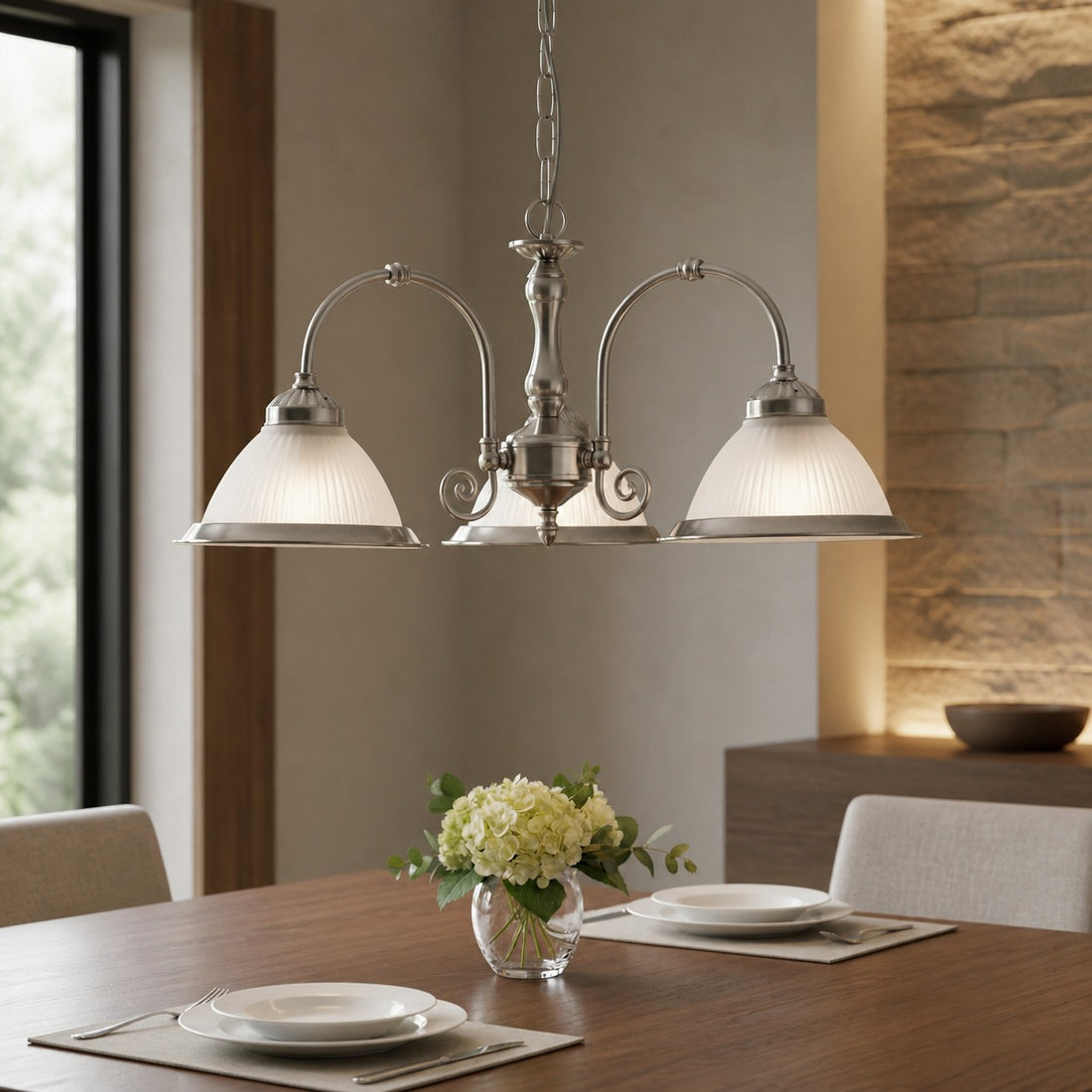 TF Vintora Ribbed Glass Pendant Light – Elegant Metal Trim for Kitchens, Dining Areas and Hallways