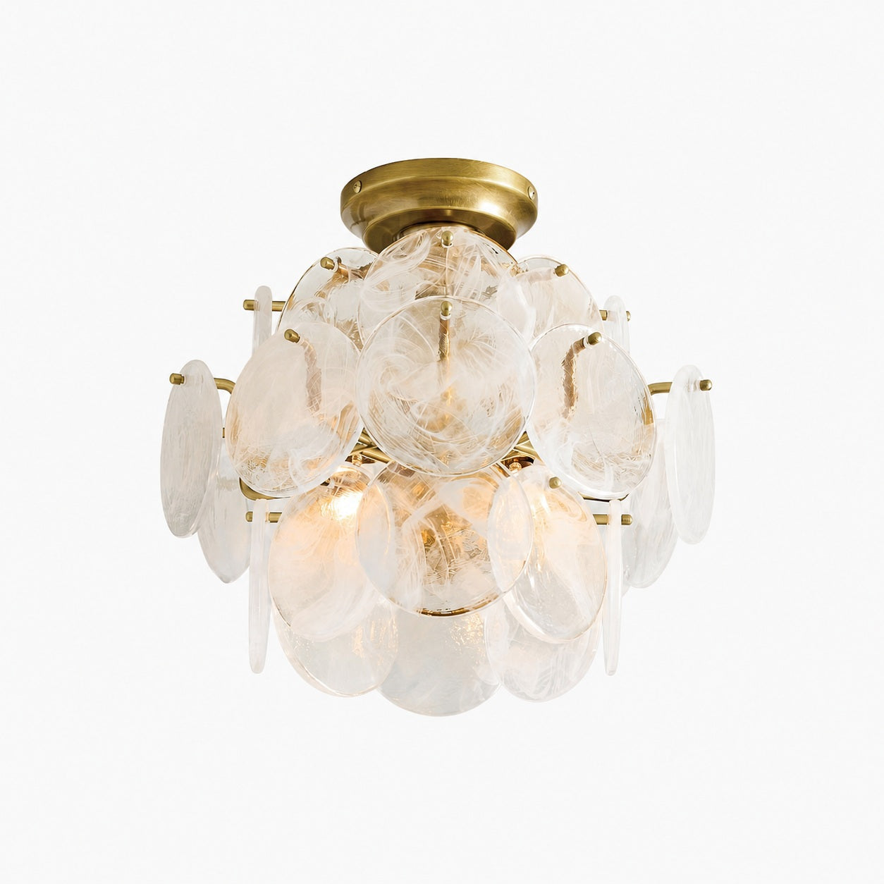 Sevra Cascading Glass Disc Round Flush Mount - Vintage Brass Ceiling Light