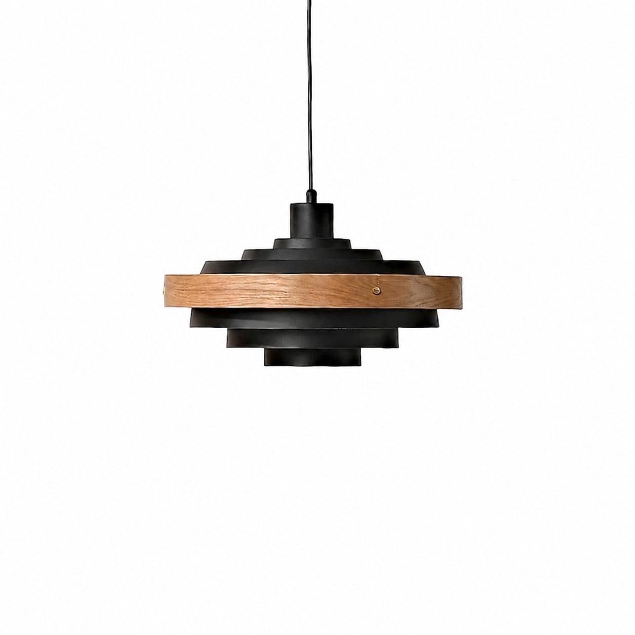 Layervelle Contemporary Tiered Pendant Light – Sculptural Wood and Metal Hanging Lamp for Living Spaces