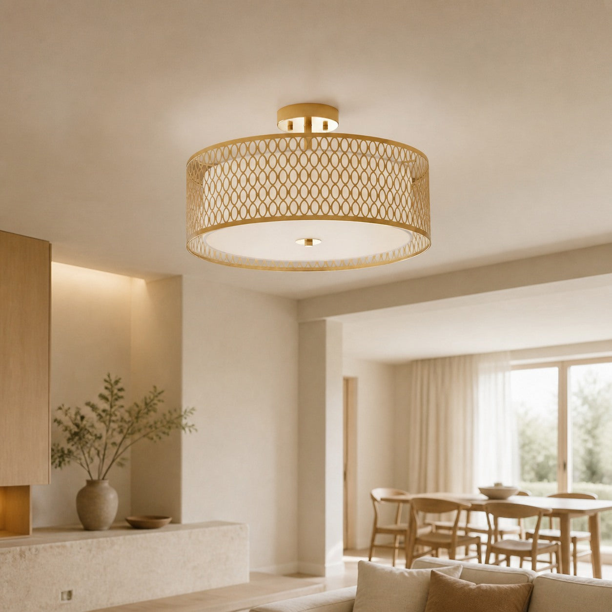 Liorin Geometric Mesh 3‑Light Flush Ceiling Light - Mesh Metal Frosted Lamp for Living Room or Hallway