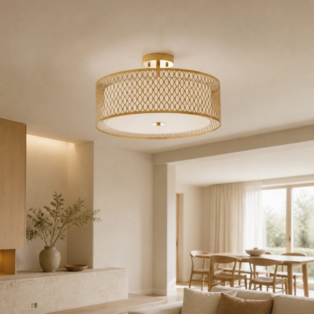 Liorin Geometric Mesh 3‑Light Flush Ceiling Light - Mesh Metal Frosted Lamp for Living Room or Hallway