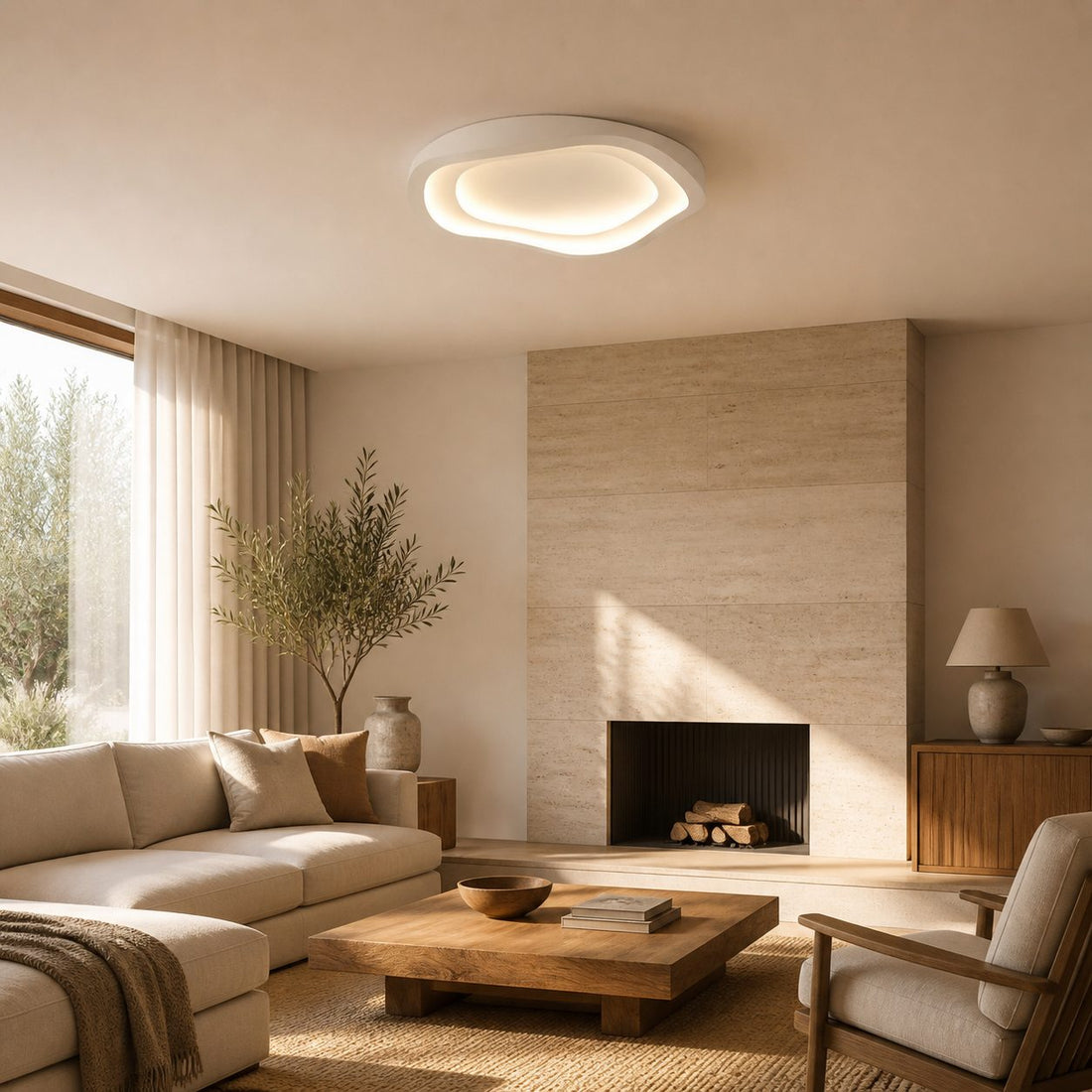 Aeris Elionis Ripple Pattern LED Ceiling Light – Minimalist Iron & Acrylic Flush Mount for Living Room