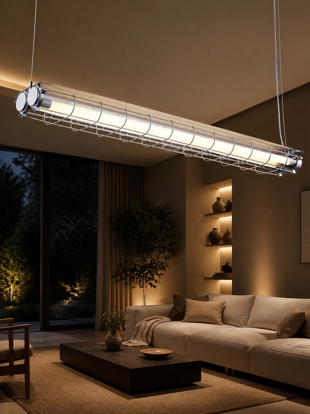 Modern Acrylic Linear LED Chandelier in Black or Silver