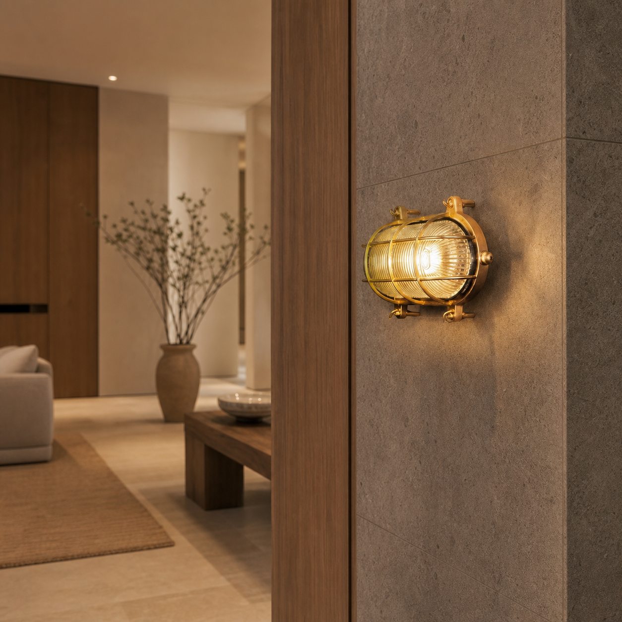 Ivoran Bulkhead Wall Sconce - Brass Caged Glass Vintage Industrial Light for Outdoor and Bathroom