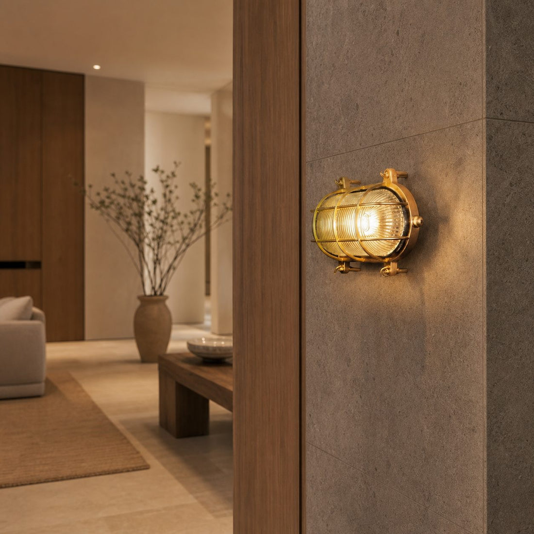 Ivoran Bulkhead Wall Sconce - Brass Caged Glass Vintage Industrial Light for Outdoor and Bathroom