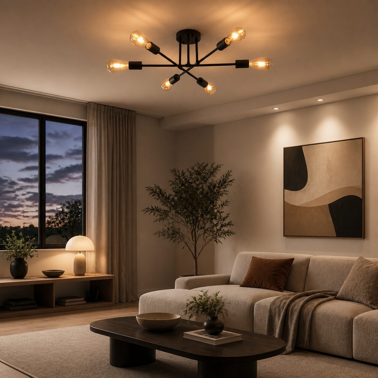 Nordivela Contemporary Semi‑Flush Ceiling Lamp - Sleek Metal Multi Arm Fixture for Home Interiors