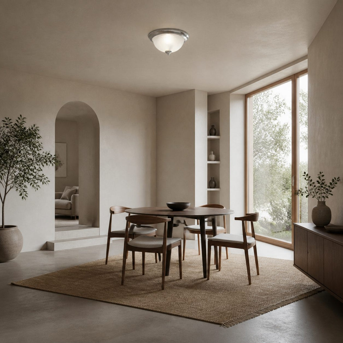 TF Vintora Modern Flush Ceiling Light – Ribbed Glass and Metal Trim for Kitchens or Hallways