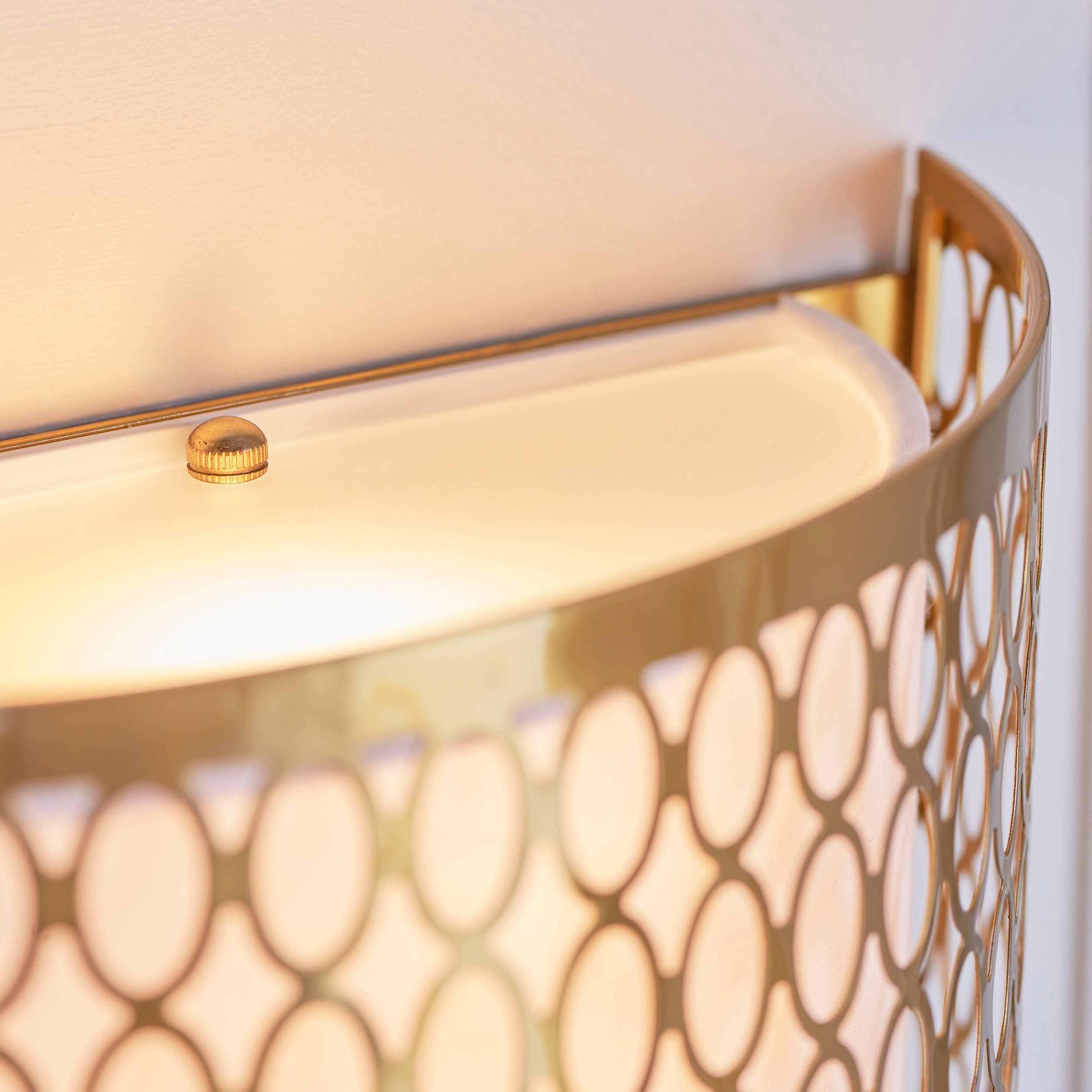 Liorin Fretwork Wall Light - Modern Curved Metal and Fabric Shade Sconce for Hallway or Bedroom