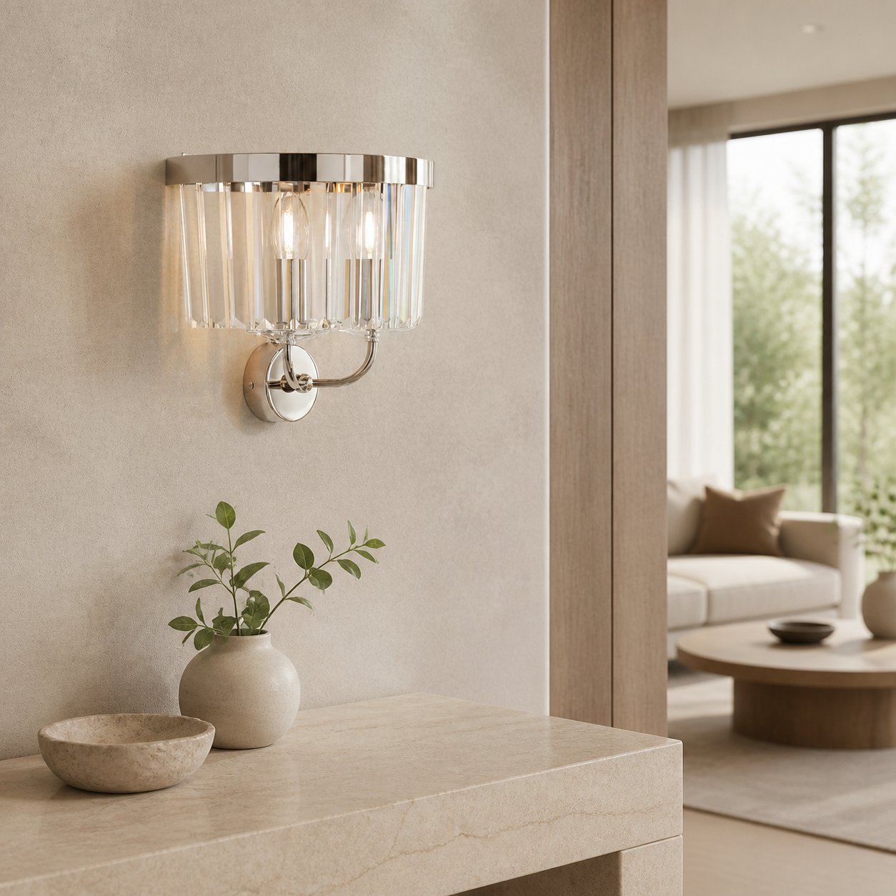 Beveline Faceted Clear Cut Glass Wall Light - Classic Metal Sconce for Hallway and Living Room