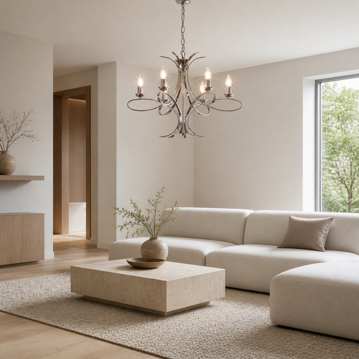 Foline Geometric Light Chandelier – Nickel Finish Ambient Glow for Hallways and Kitchens