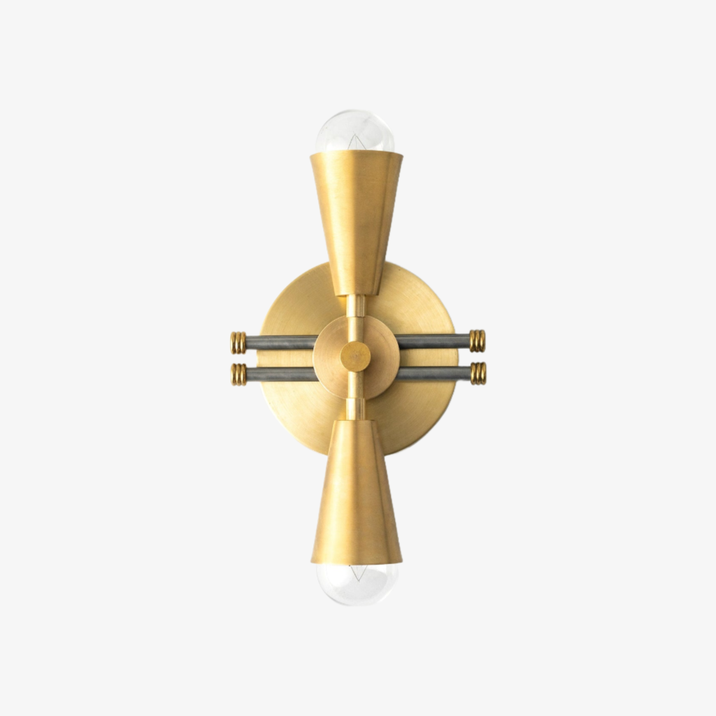 Pyralis Cone Dual Brushed Brass Cone Wall Sconce – Art Deco Vanity Light for Bathroom