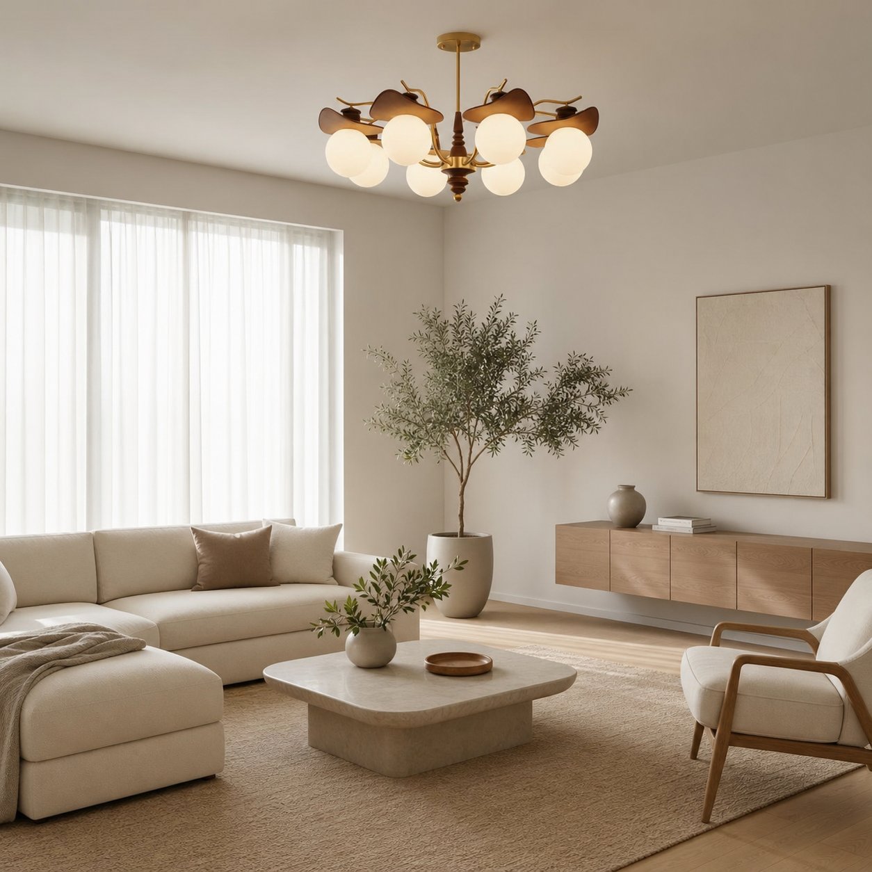Solvane Multi Arm Chandelier with Glass Shades - Retro Decorative Lighting for Dining Room