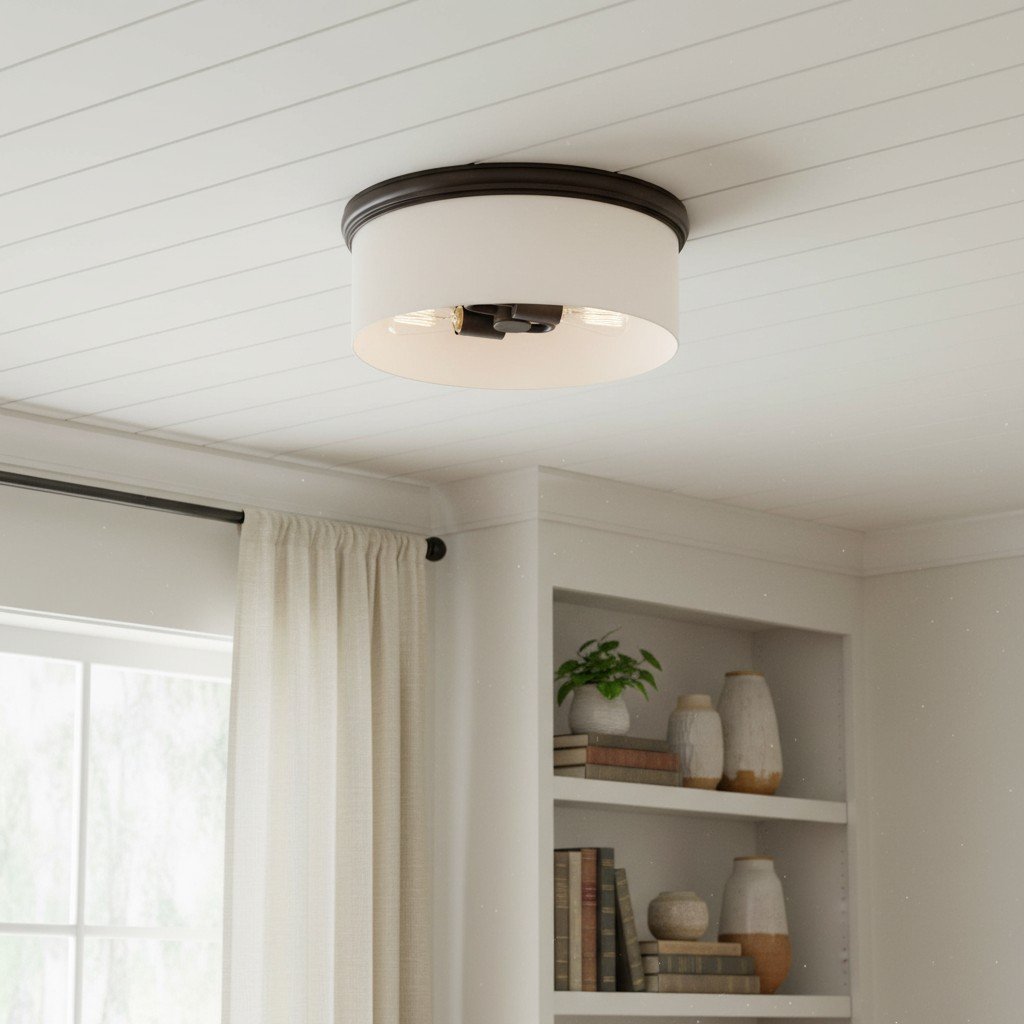 Roven Flush Mount Ceiling Lamp with Opal Glass Dome - Sleek Design for Bedroom and Living Room