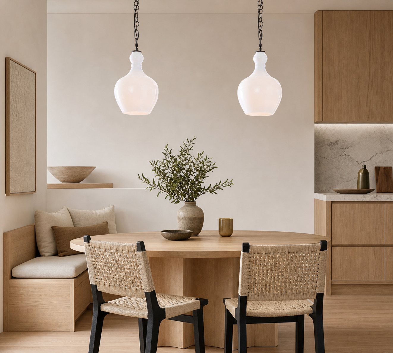Lawson Glass Pendant Light - Recycled & Milk Glass with Bronze Accent