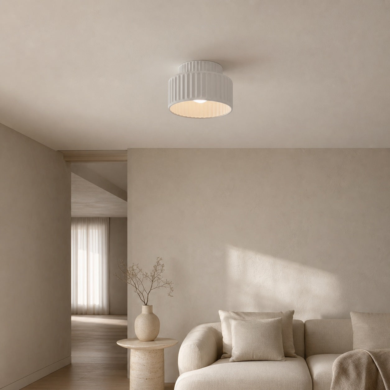 Tierna Bowl Flush Mount Ceiling Light - Soft Sculptural Nordic Form for Entryway