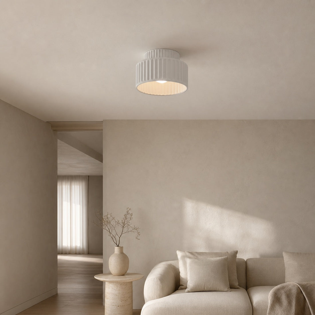 Tierna Bowl Flush Mount Ceiling Light - Soft Sculptural Nordic Form for Entryway