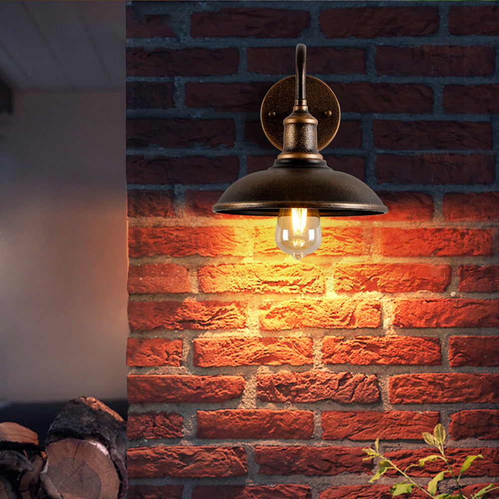 Retro Industrial Bowl Shaped Outdoor Waterproof Wall Light