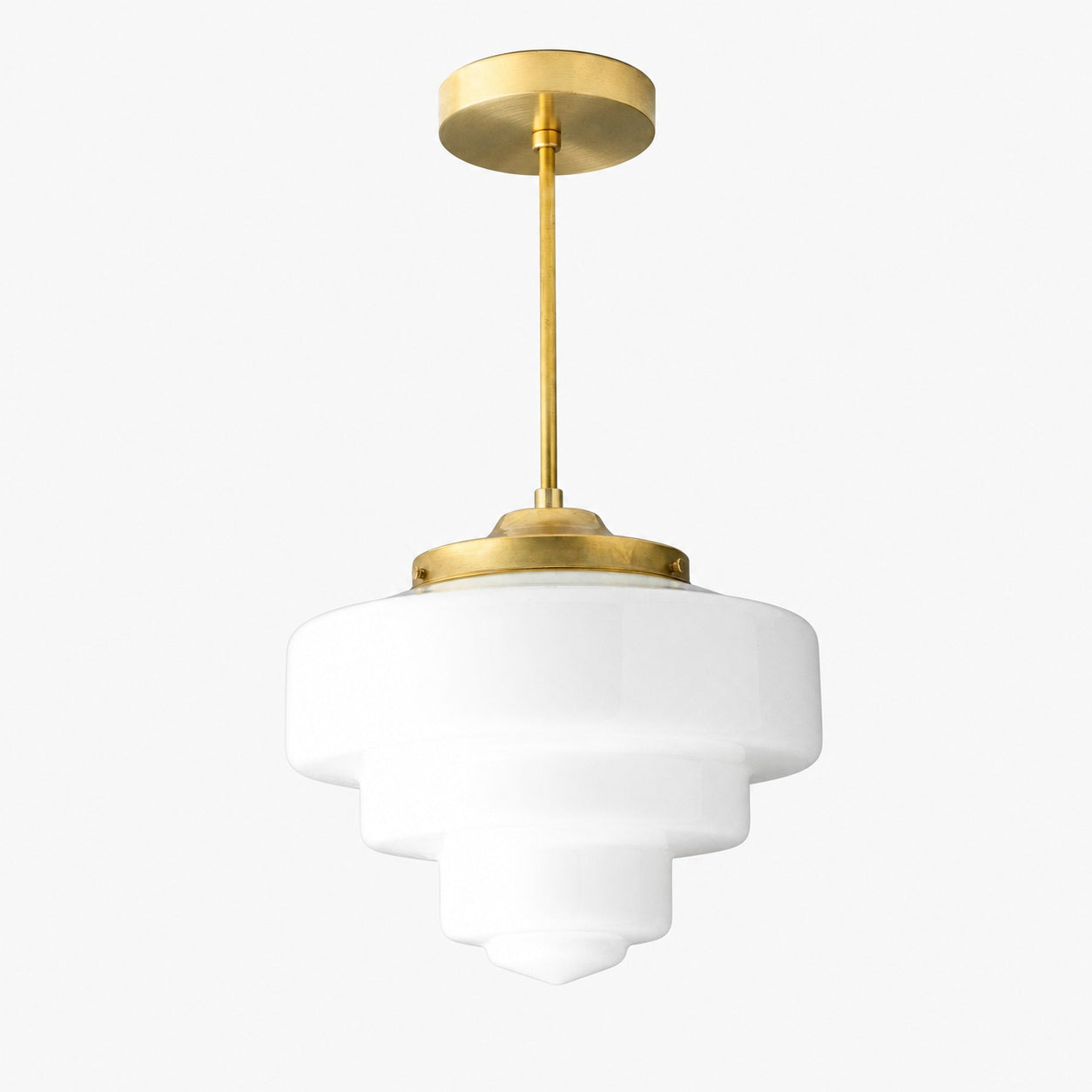 Geotower Glass Brass Pendant Light – Art Deco Opal Globe Ceiling Fixture